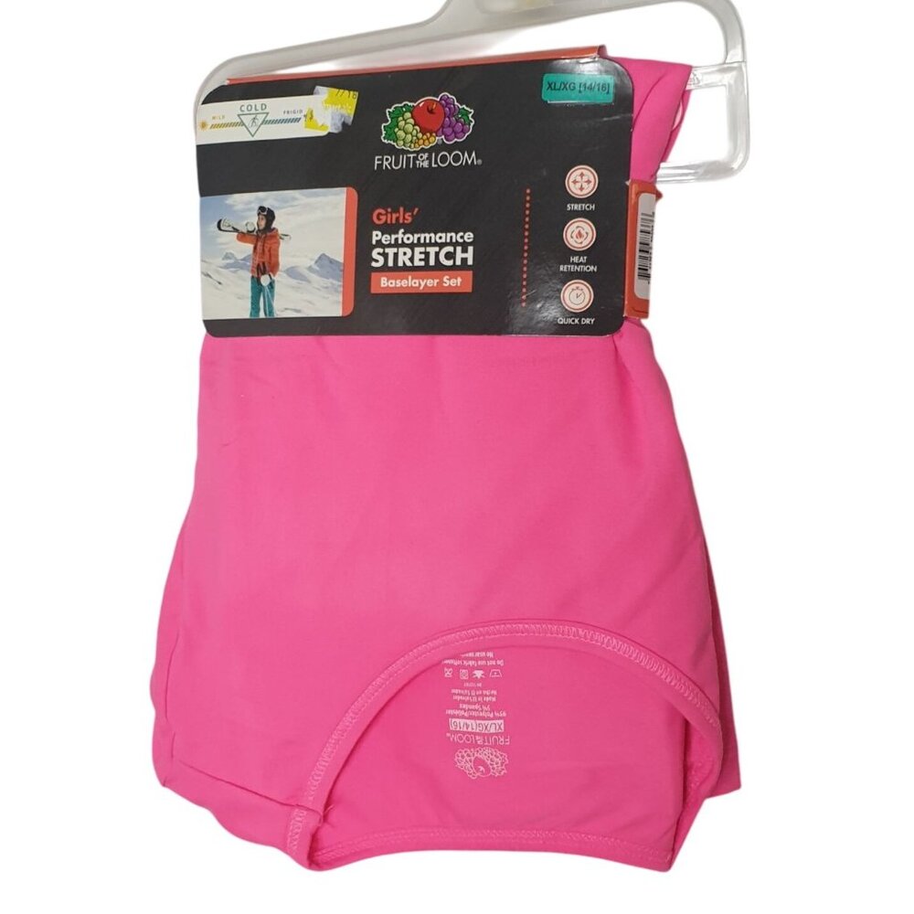 Girls Baselayer Set XL Pink Soft Performance Stretch (14/16) Fruit Of The Loom